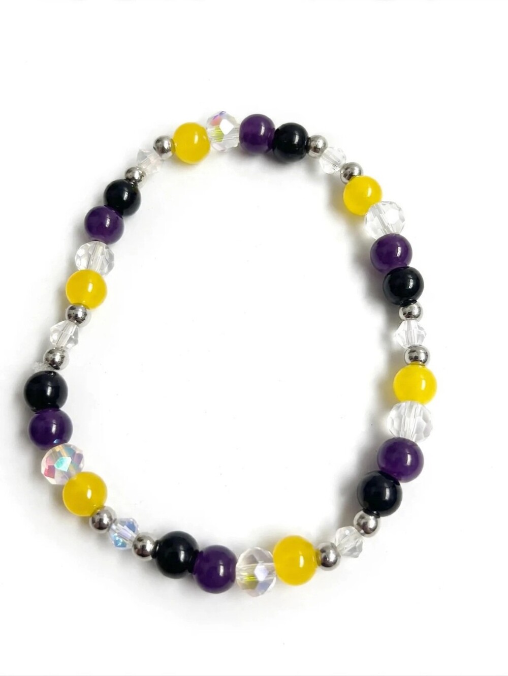 Purple, Yellow & Black Beaded Bracelet